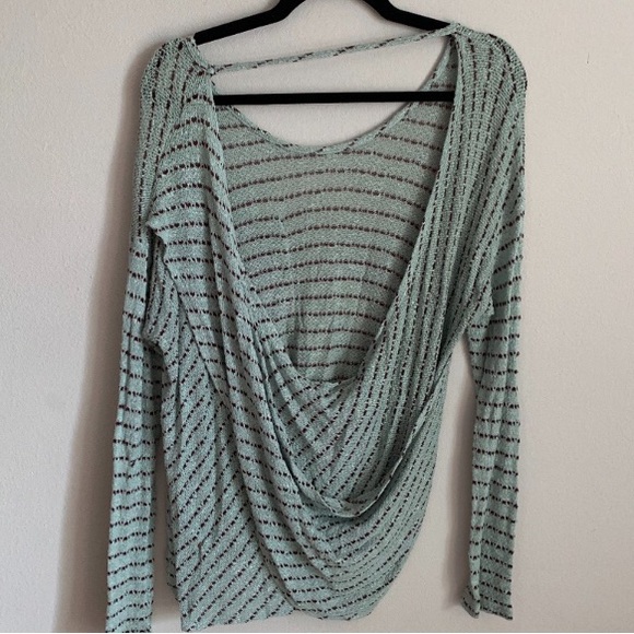 Free People Green Striped Drape Back Sweater  Open Back Hacci Top - Picture 5 of 15